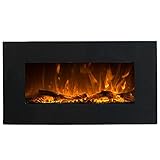 Elektrokamin Wall 90 mit Heizung | Wandkamin mit LED, Künstliches Feuer mit zuschaltbarem Heizlüfter: 750/1500 W | Fernbedienung, 84 cm, Schw