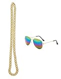 Seawhisper Hippie Accessoires Goldkette Sonnenbrille Herren Rund 2-teilig 70er 80er 90er Jahre Bekleidung Accessoires H