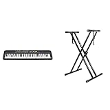 Yamaha PSR-F52 Digital Keyboard, schwarz – Kompaktes digitales Keyboard & RockJam Xfinity Doppelstrebiger, vormontierter Keyboardständer mit Sicherung