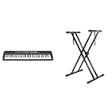 Yamaha PSR-F52 Digital Keyboard, schwarz – Kompaktes digitales Keyboard & RockJam Xfinity Doppelstrebiger, vormontierter Keyboardständer mit Sicherung