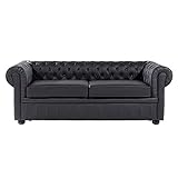 Beliani Klassisches Sofa im englischen Stil Schwarz 3-Sitzer Echtleder C