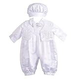 Lito Angels Satin Taufkleidung Taufanzug mit Hut für Baby Junge, Taufe Strampler Body Weiss Anzug, Größe 0-3 Monate 62