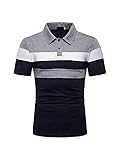 Herren Sommer Poloshirt gestreifte Bedruckte Button-Down-Shirts Kurzarm Tunika-Shirt L Grau + Marineb