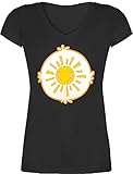 Karneval & Fasching Kostüm Outfit - Cartoon-Bärchis Sonne - M - Schwarz - Tshirt Damen Sonne Fasching - XO1525 - Damen T-Shirt mit V