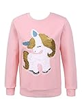 TiaoBug Mädchen Sweatshirt Langarm Pullover Pulli Shirt mit Pailletten Einhörner Aufdruck Warme Oberteile Kinder Prinzessin Winter Herbst Outfits gr. 98-152 Rosa E 146-152