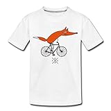 Spreadshirt Fuchs Auf Fahrrad Lustige Zeichnung Teenager Premium T-Shirt, 146-152, Weiß