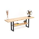 Gozos Huesca TV-Lowboard massiv aus Kiefer - TV-Lowboard Holz in 35x140cm - Lowboard Retro mit schwarzen Füßen aus Metall - Einzelstück nach Landhausstil in Handarbeit gefertigt - Naturfarb