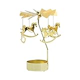 TT- Kerzenhalter Kerzenständer Tischdekoration Weihnachtsel Weihnachtsbaum Schneemann Rotary Spinning Carousel Swivel Stand Metall Teelicht Weihnachten Home Decor Geschenke (Golden, OneSize)