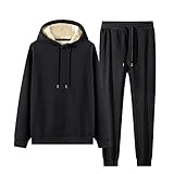 Komiseup Jogginganzug Herren Baumwolle Casual Plus Samt Dicker Warmer Lammwollanzug Winter Fleece Kapuzenpullover Anzug Sportbekleidung