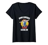 Damen Rohrschichten Local 69 Funny Sanitär HVAC T-Shirt mit V