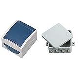 Busch-Jaeger 20EW-53 SCHUKO Steckdose mit Klappdeckel grau/blaugrün 20 EW-53 & Kopp 347114008 Abzweigdose Aufputz-Feuchtraum, mit 5-poliger Klemmleiste, IP 54, 85 x 85 x 40