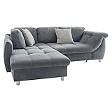 Becca Ecksofa in Tonia Anthrazit inkl. Ottomane Links, mit großer Sitzfläche und Dekokissen, hochwertige Polsterung, gemütliches Sofa in modernem Desig