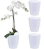 SANTINO 4er-Set Orchideentopf D 15cm Selbstbewässernder Topf mit Dochtsystem und Wasserstandsanzeige für den Innenbereich - White - 2L