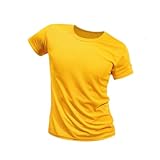 Kurze Ärmel Sport Shirt Männer Lässiges Kurzarm-T-Shirt Für Herren, Schnell Trocknend, Solide Basic-Tops,Gelb,XL