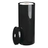 mDesign Toilettenpapierhalter stehend - eleganter Klopapierhalter mit Deckel für bis zu 3 Rollen - Toilettenrollenhalter aus schwarzem Kunststoff - ideal für kleine R