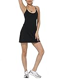 Damen Tennis Golf Kleid Ärmellos Eingebauter BH & Shorts für Workout, schwarz, Groß