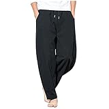 LUNULE Herren Freizeithose Loose Atmungsaktiv Baumwollhose Lange Regular Fit Haushose mit Drawstrings und Taschen für Männer Regular Slim Leichte Chinohose Herren Outdoor Casual L