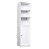 kleankin Badschrank Badezimmerschrank Badregal Kommode Standschrank verstellbare Regale Holz Weiß 40 x 38 x 160
