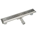 Acezanble Duschrinne Edelstahl Ablaufrinne Bodenablauf sehr Flach Selbstreinigender Siphon mit Geruchsstop Haarsieb Komplettset mit Bodenbefestigung für Badezimmer Style S 80
