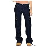 ZCLYXX Damen Jeans Cargohosen Casual Low Waist Cargo Jeanshose Jogginghose Sporthose Military Breites Bein Freizeithose Denim H