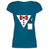Karneval & Fasching Kostüm Outfit - Magier Kostüm - M - Türkis - Zauberer - XO1525 - Damen T-Shirt mit V