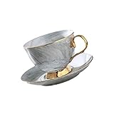 HEMOTON 250Ml Graugold Rand Marmor Stil Keramik Kaffeetasse Und Untertasse Set Teetasse Keramik Milch Kaffee Getränk Latte Mokka Tee Cappuccino Tasse T