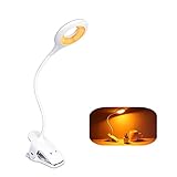 Leselampe, Klemmleuchte USB Wiederaufladbare, 28 LED 5 Modus, Dimmbar klemmlampe, Buch Bett Regal Klemme Beleuchtung, 360°Flexibel Schwanenhals(Weiß)