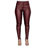 JIEYONG Damen Leder Hose Imitat Push Up Classic Skinny Coated Bik