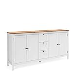 Newfurn Kommode Weiß Wildeiche Sideboard Vintage Landhaus - 180x90x40 cm (BxHxT) - Highboard Anrichte - [Eireen.Three] Wohnzimmer Schlafzimmer Flur E