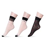 Damen Spitzen-Knöchelsocken, Rüschen, Kirschrot, Früchte-Socken, japanische Spitzensocken - Schw