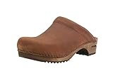 Sanita Christian offener Clog | Original handgemacht | Leder-Holzclogs für Männer | Braun | EU 47