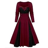 LOPILY Kleider Damen Mittelalter Samtkleider Damne mit Trompetenärmel Elegant Vintage Königinkleid Gothic Etuikleider Lang Rockability Viktorianischen Kleider Karneval Fasching Kostü