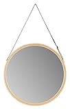 levandeo Spiegel 38cm Rund Bambus Holz Kunstleder Wandspiegel Flurspiegel Wanddeko Deko Badspieg
