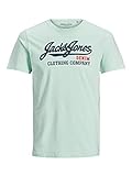 JACK & JONES Herren Designer Rundhals T-Shirt JJELOGO Modern Art Kurzarm Jersey Baumwolle Shirt, Farben:Türkis, Größe T-Shirt:XS
