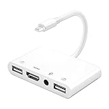 HDMI-Adapter für iPhone auf TV, USB-Adapter, OTG-Adapter mit 3,5-mm-Kopfhörer-Splitter, USB-Kamera-Leseradapter, Ladeanschluss, kompatibel mit iPhone 13/12/11/X/8/7/