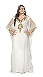 KoC Damen Kleid Dubai Kaftan Farasha Caftan lang Maxikleid Abaya Jalabiya - weiß - Einheitsgröß