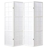 Homestyle4u 438, Paravent Raumteiler 4 teilig, Holz Weiss, Reispapier Weiß, Höhe 175