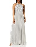Maya Deluxe Women's Soft Grey Embellished Halter Neck Maxi Bridesmaid Dress, 36