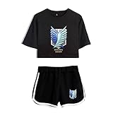 GUGU Frühling Und Sommer Damen Und Mädchen Rosa T-Shirt Shorts Set, Attack On Titan Anime Sport T-Shirt Kurzarm Shorts S