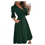 Damen Elegant Tunika Kleid Blusenkleid V-Ausschnitt Knöpfen Hemdenkleid Einfarbig Langarm Minikleid Shortkleid Herbst Langarm Skaterkleid Casual Swing Minikleid Elegant Lange Ärmel Sommerk