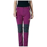 hukezhu Damen Wanderhose Wasserdicht Trekkinghose Atmungsaktiv Zip Off Outdoorhose Schnell Trockend Leicht Camping Softshellhose Winter (Lila, S)