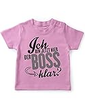 miKalino Baby/Kinder T-Shirt mit Spruch für Jungen Mädchen Unisex Kurzarm Ich Bin jetzt Hier der Boss, klar? | handbedruckt in Deutschland | Handmade with Love, Farbe:rosa, Grösse:92-98