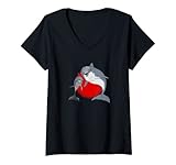 Damen Delfine mit japanischer Sonne Japan Fischerei T-Shirt mit V