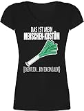 Karneval & Fasching Kostüm Outfit - Das ist Mein Menschen-Kostüm Lauch - weiß - S - Schwarz - T-Shirt - XO1525 - Damen T-Shirt mit V