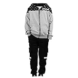 SXSHUN Kinder Jungen 2tlg Trainingsanzüge Sweatjacke Mit Kapuze Jogginganzug Jogginghose Bekleidungsset Sportanzug Zweiteiler Sport Jogging Anzug, Schwarz + Grau, 116