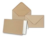 Kraftpapier-Karten - ca. B6 inklusive Briefumschläge & Einlegeblätter - 25er-Set - Blanko Recycling Einladungskarten in Braun - bedruckbare Postk