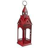 Pureday Weihnachtsdeko - Laterne Haus - Windlicht - Metall Glas - Rot - Höhe ca. 45,5