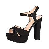 Elara Damen Pumps Bequeme Peep Toe Pumps Trendige Plateau High Heels Chunkyrayan AT0985 Black-40