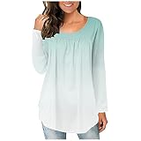 Lässiges Damen-T-Shirt mit rundem Hals und Langen Ärmeln und Batikdruck 5178 armshirts Farbblock Streifen Muster just Blue Bandage Backless kurz trägershirts Bownot Halfter t Camisole C