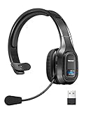 TECKNET Bluetooth Headset mit Mikrofon, PC Headset mit Rauschunterdrückung, Noise Cancelling Kopfhörer mit USB-DONGLE, Chat Headset für Call-Center, Handy, Büro, Zoom, Microsoft Team, Skyp